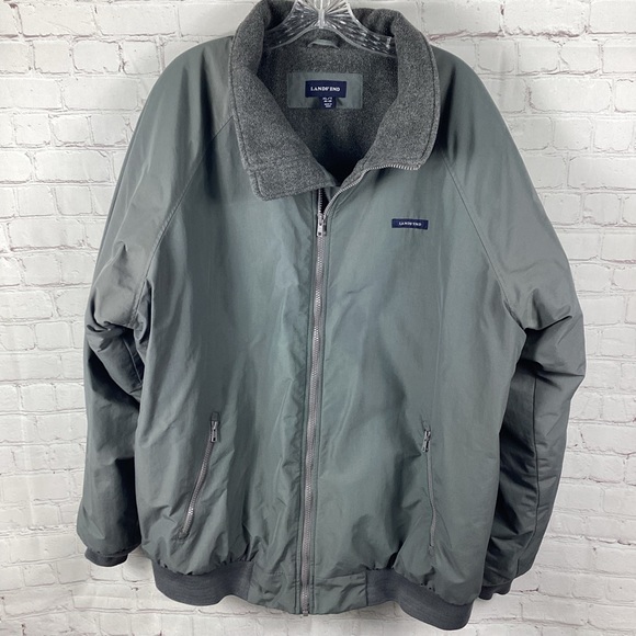 Lands End Squall Jacket Men’s Xl/T Gray Wind Proof Therma Check Fleece Lined